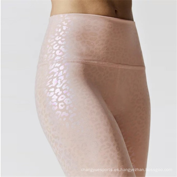 Nuevo estilo de alta calidad Foil Leopard Printing Gym Leggings Leggings de mujeres deportivas Pantalones de yoga